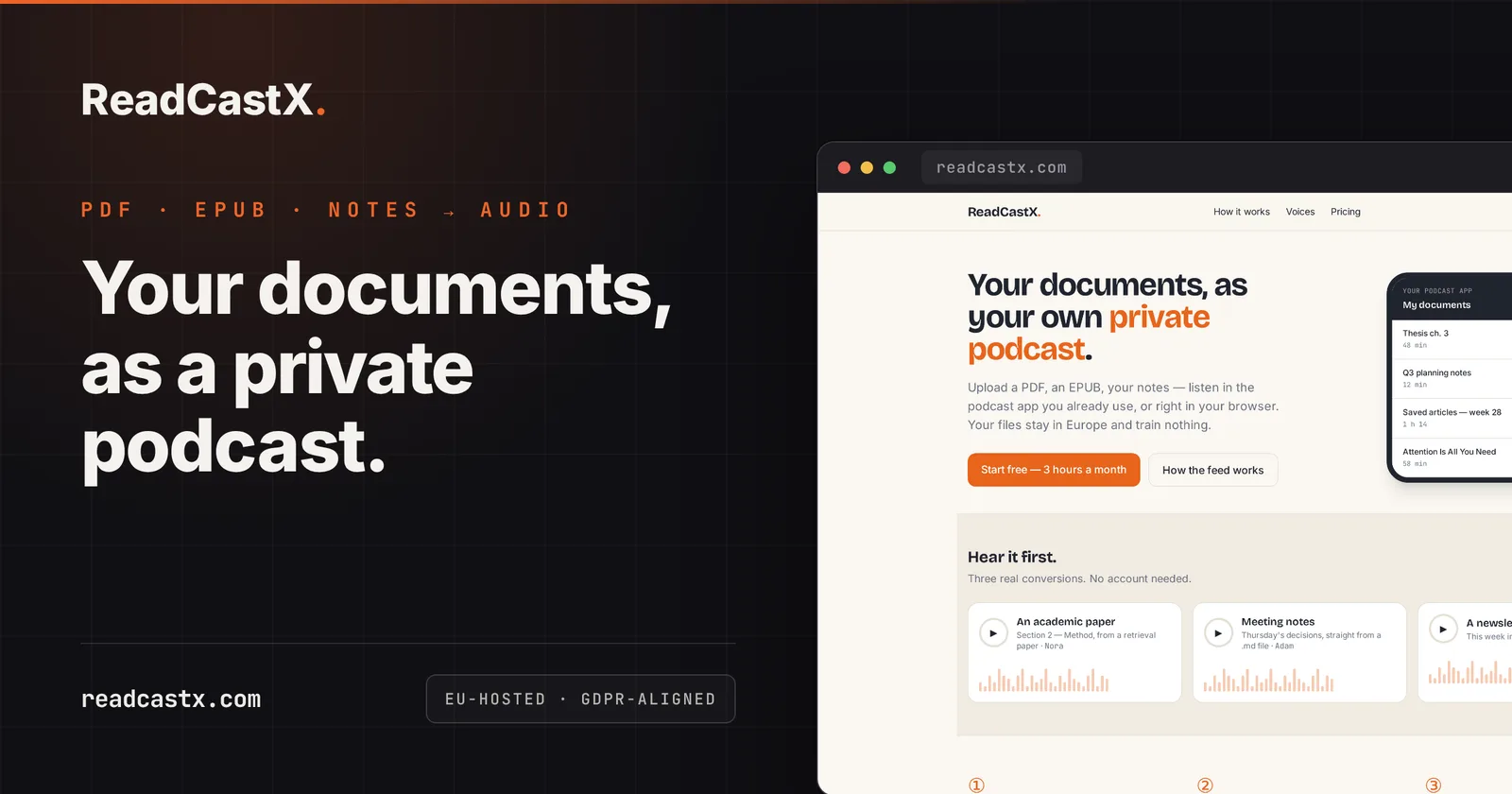 ReadCastX — your documents, as a private podcast
